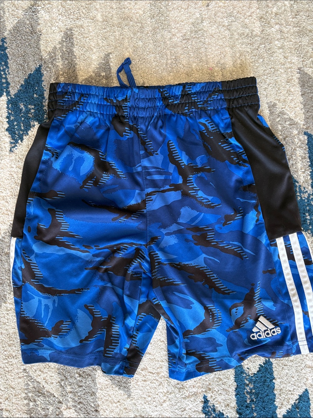 adidas Blue and Black Camo Kids Athletic Shorts
